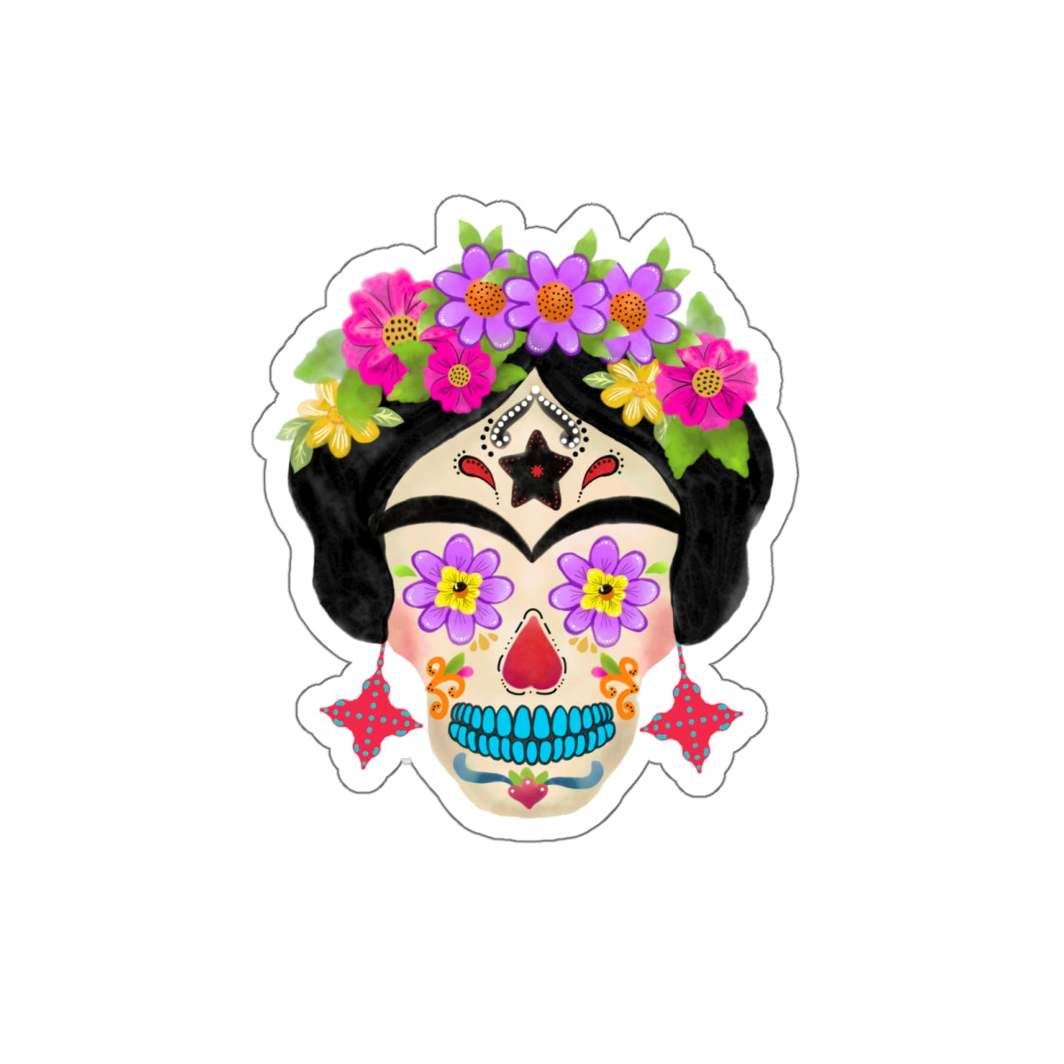 Frida Sugar Skull with Red Earrings Die-Cut Stickers