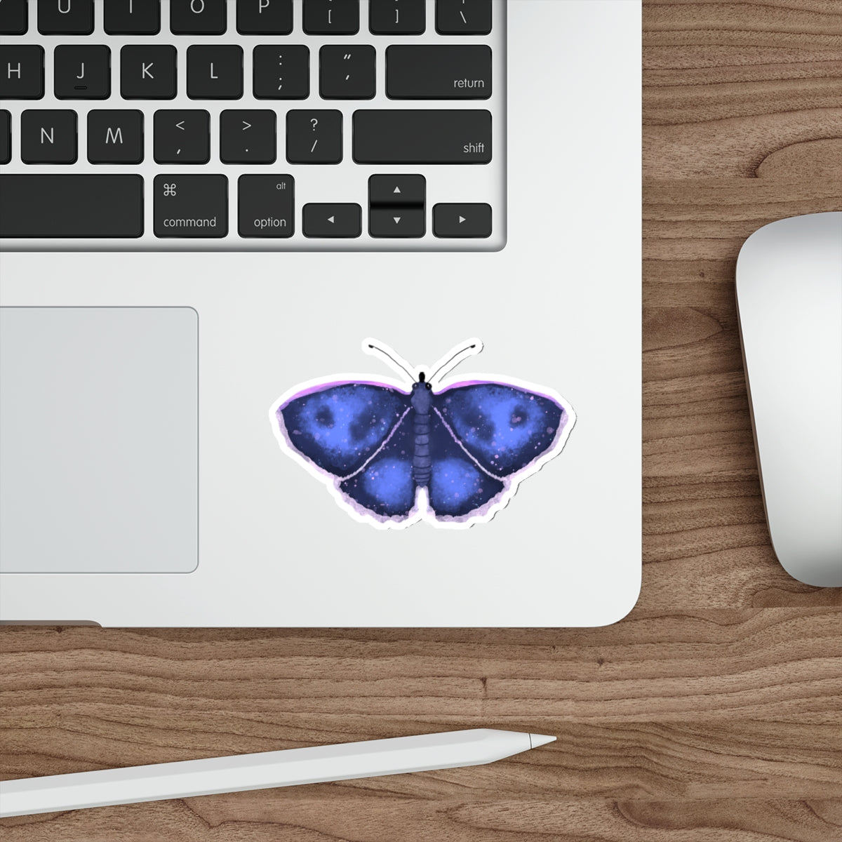 Watercolor Moth in Blue Die Cut Sticker