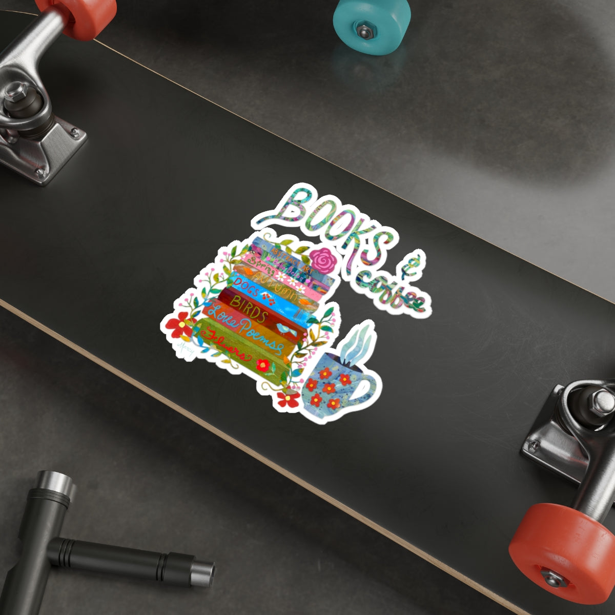 Books and Coffee Collage Die Cut Sticker