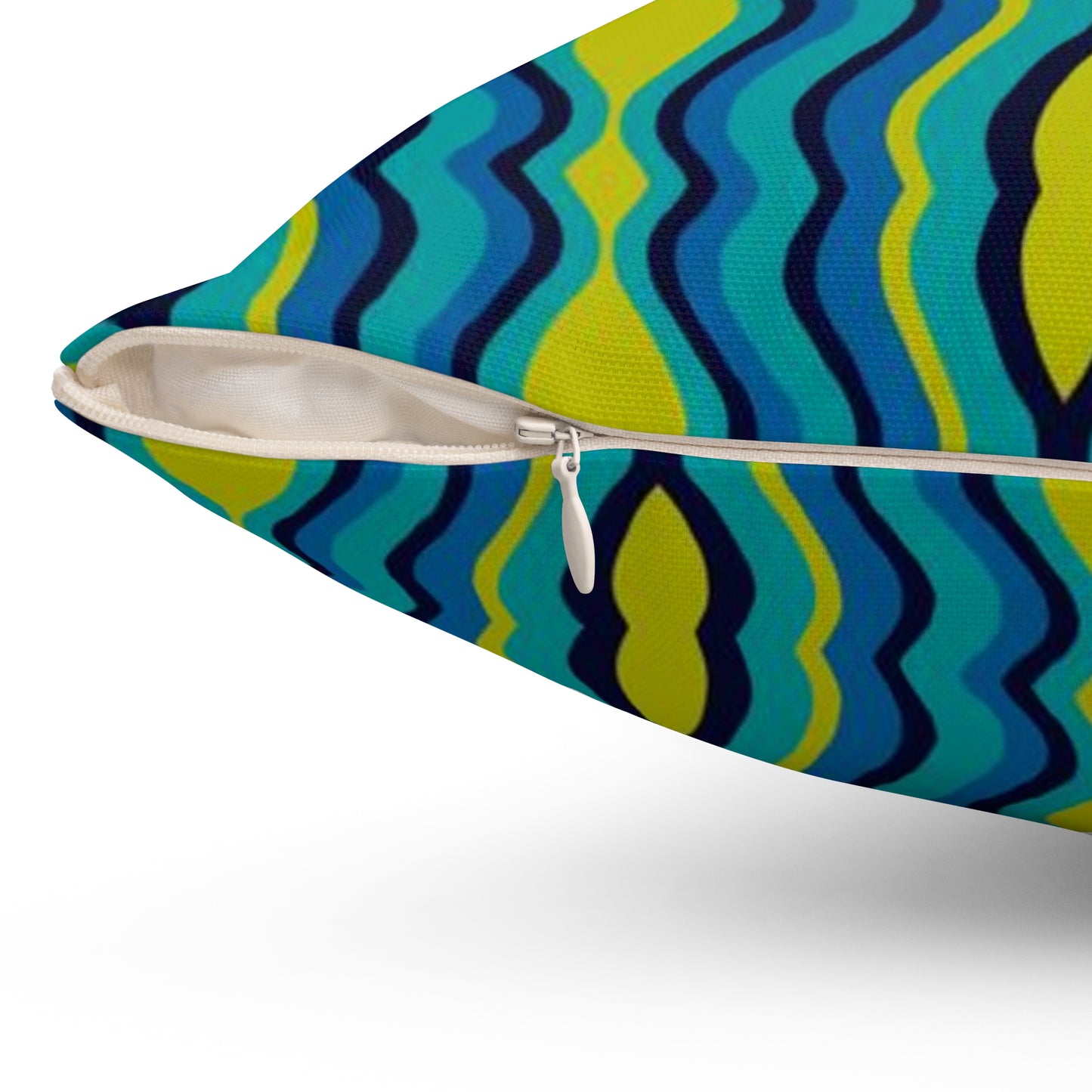 Boho Psychadelic Wavy Stripes Square Spun Polyester Pillow