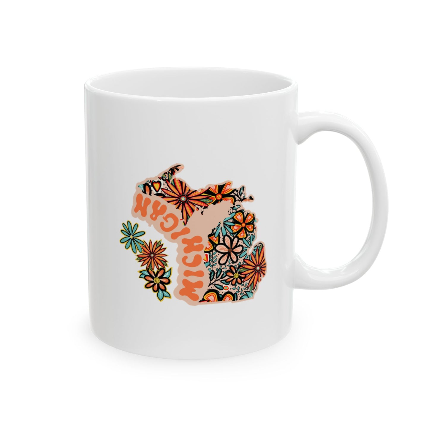 Retro 70s Flowers Michigan Ceramic Mug 11 oz and 15 oz