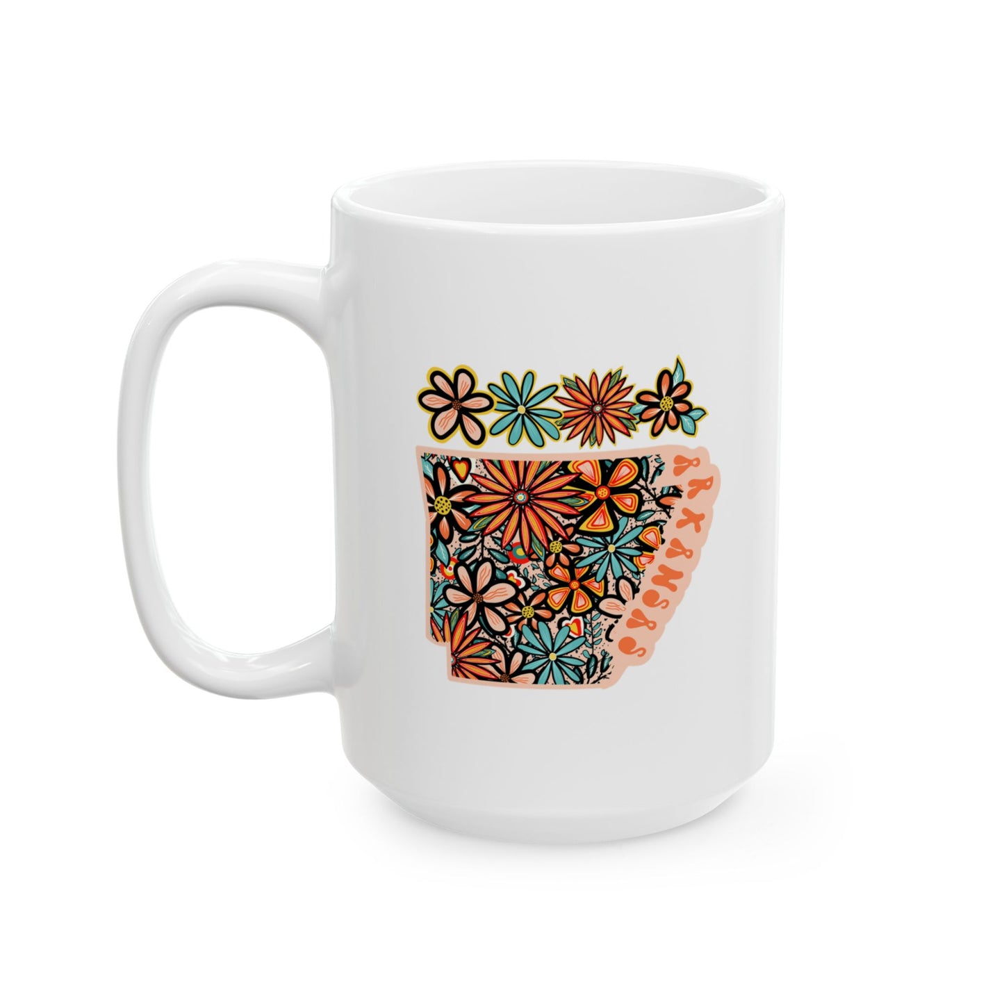 Retro 70s Flowers Arkansas Ceramic Mug 11 oz and 15 oz