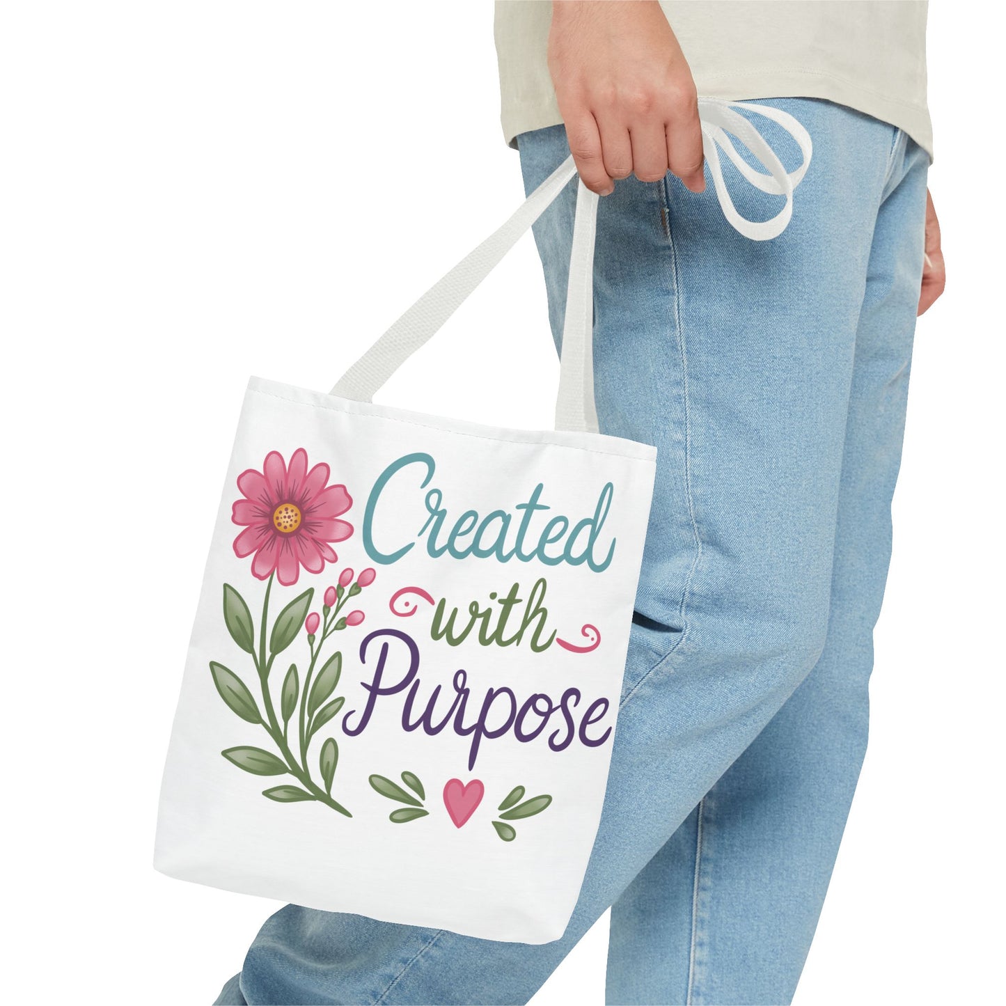 Created with Purpose Tote Bag — Floral Inspirational Canvas Tote