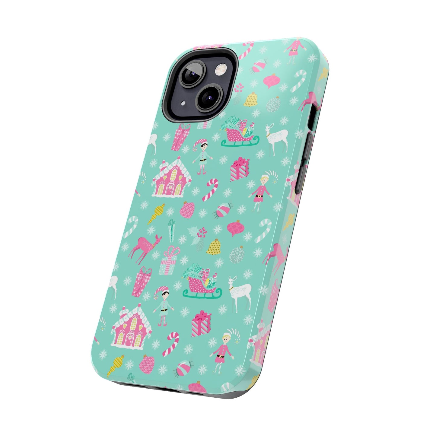 Pastel Christmas on Turquoise Tough Phone Cases