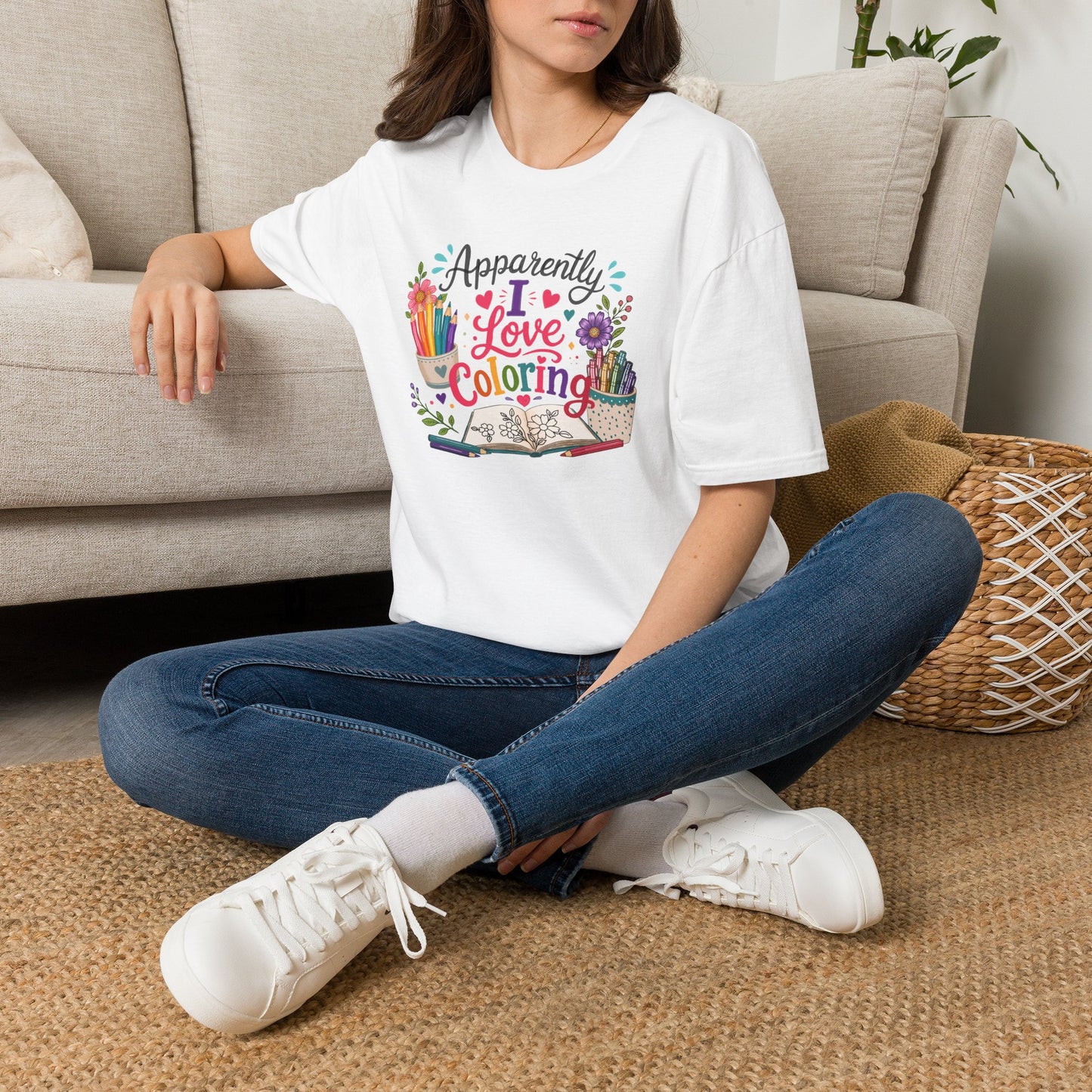 Coloring Enthusiast T-Shirt — "Apparently I Love Coloring" Floral Art Tee