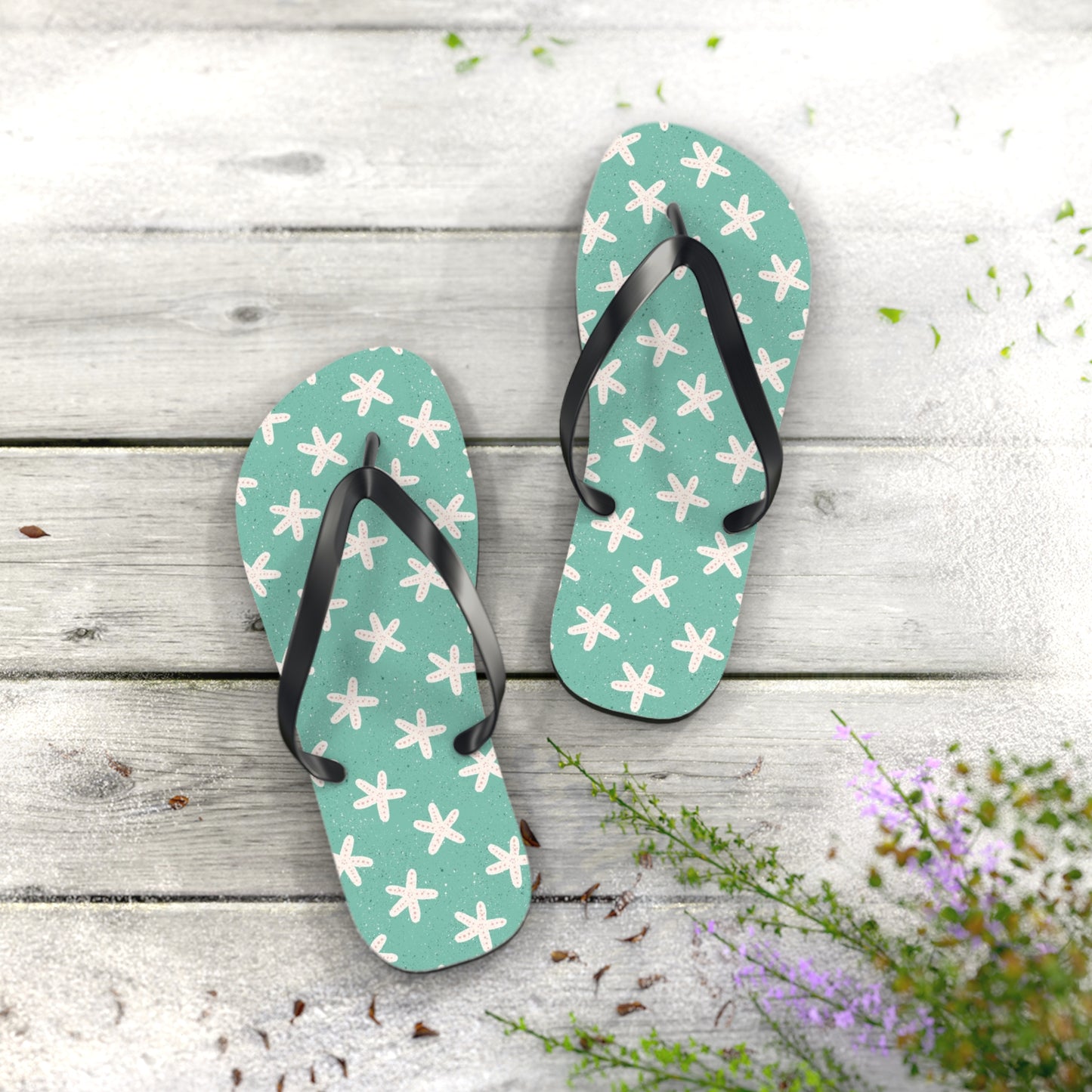 Starfish on Sea Green Flip Flops