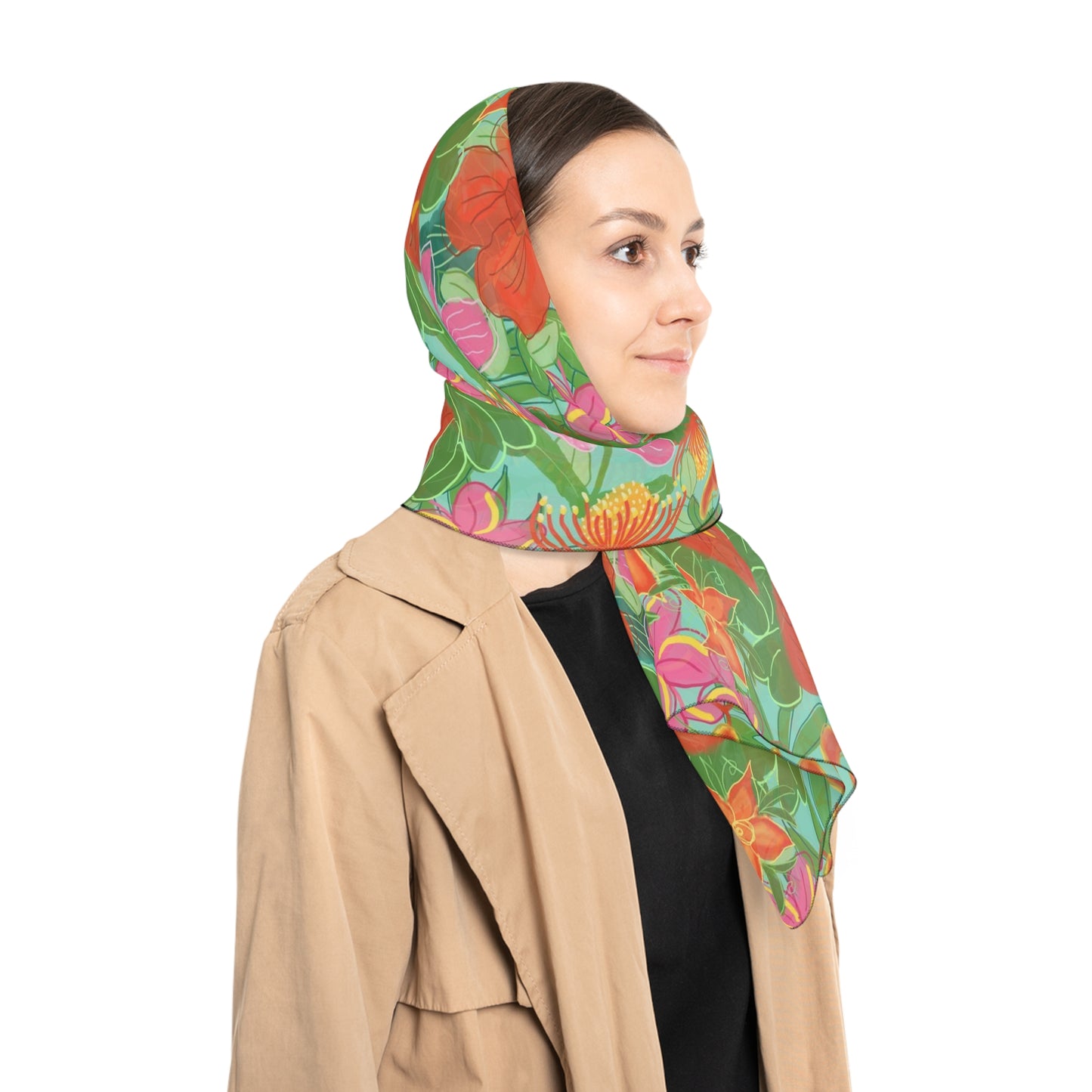 Tropical Flowers Square Poly Scarf