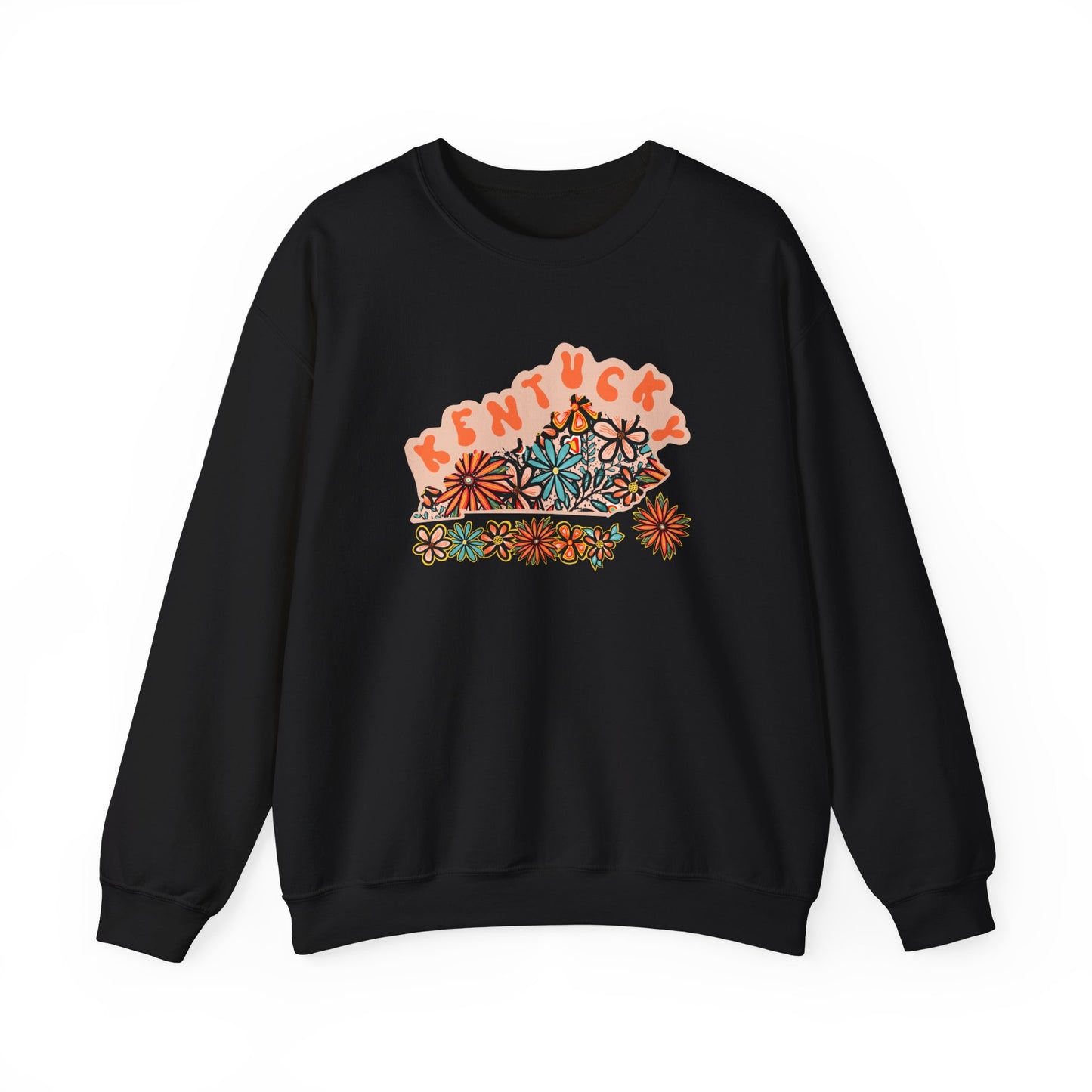 Retro 70s Flowers Kentucky State Design — Heavy Blend™ Crewneck Sweatshirt