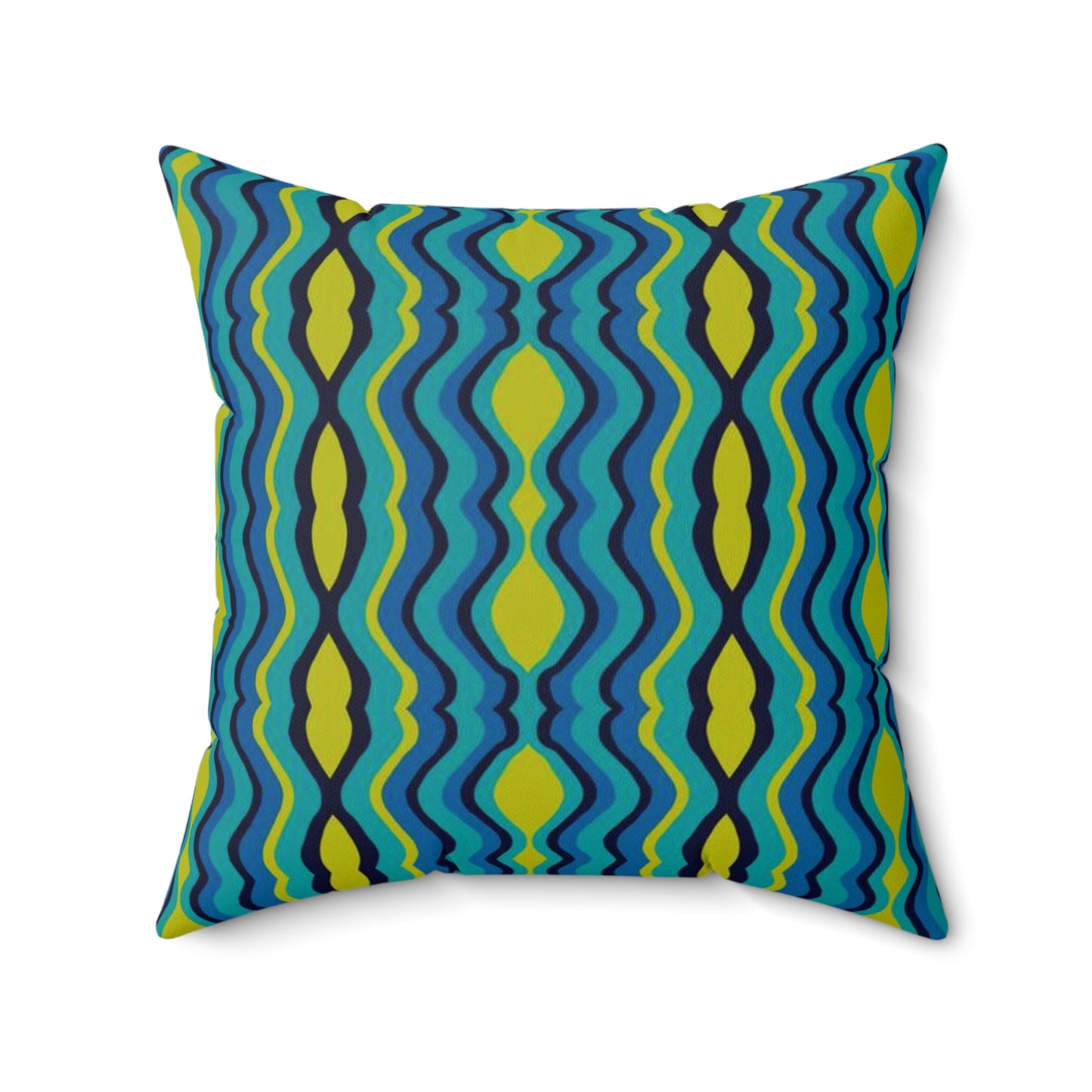 Boho Psychadelic Wavy Stripes Square Spun Polyester Pillow
