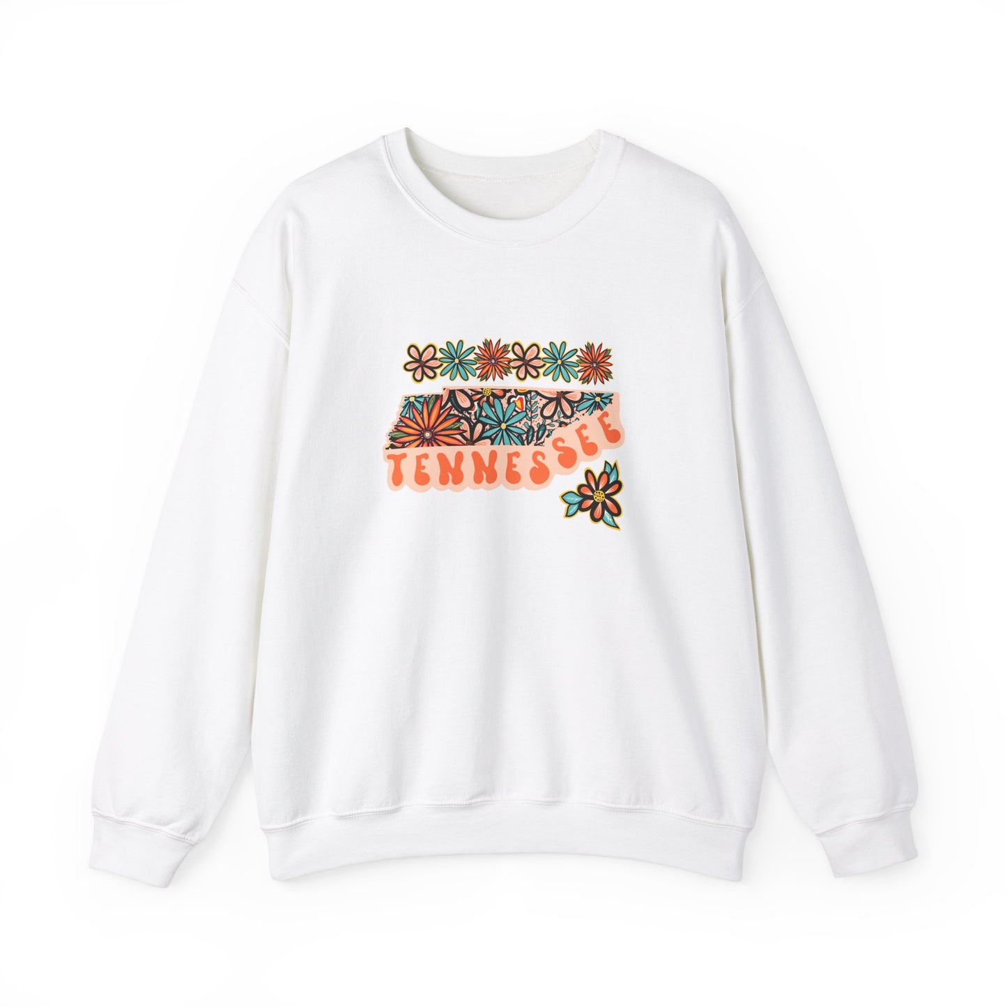 Retro 70s Flowers Tennessee State Design — Heavy Blend™ Crewneck Sweatshirt