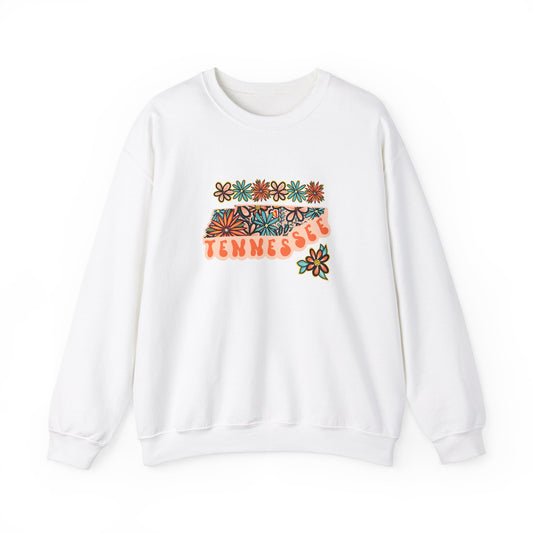 Retro 70s Flowers Tennessee State Design — Heavy Blend™ Crewneck Sweatshirt