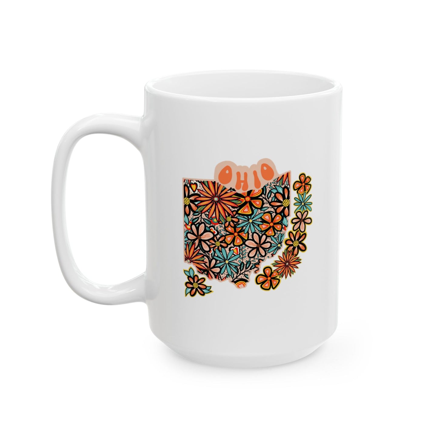 Retro 70s Flowers Ohio Ceramic Mug 11 oz and 15 oz