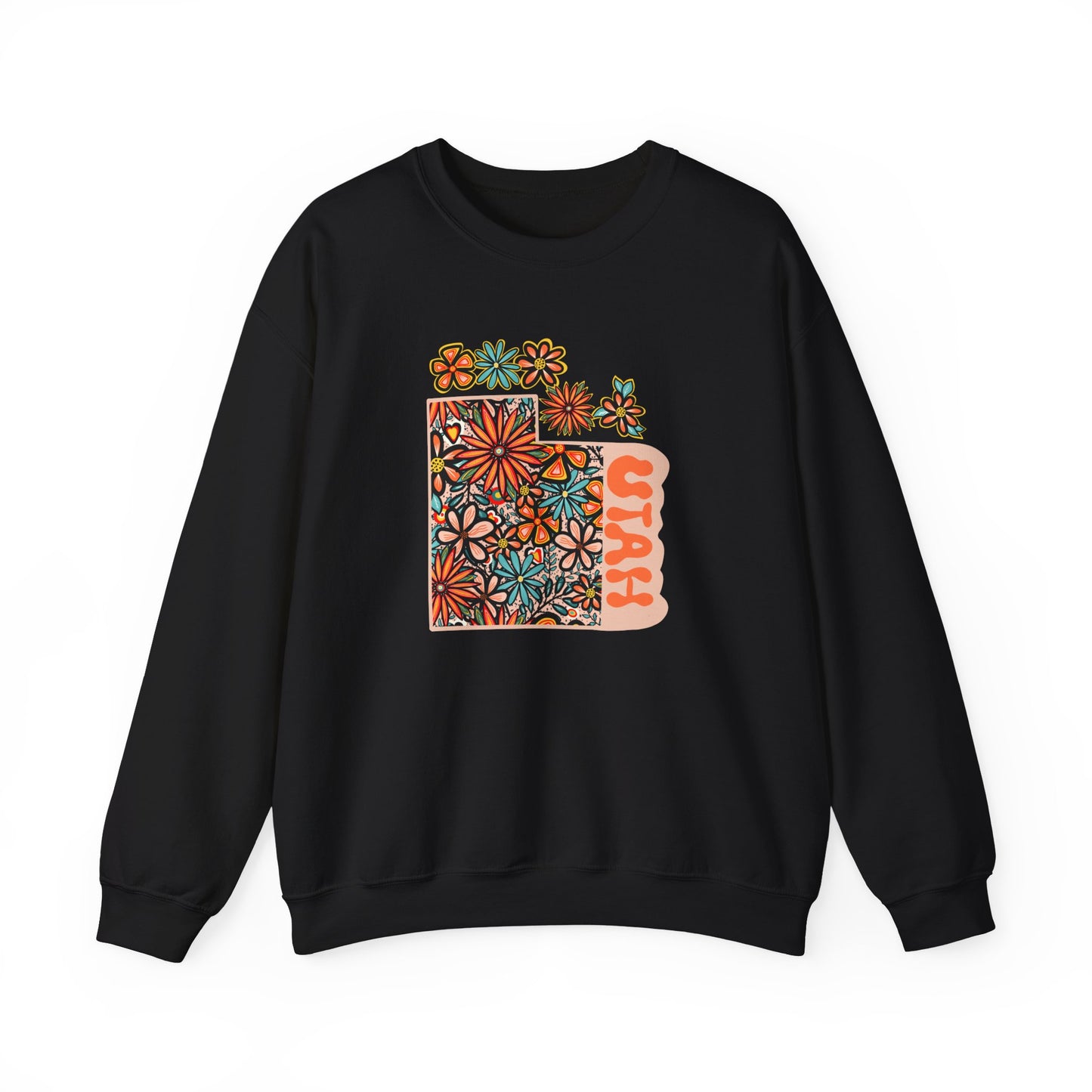 Retro 70s Flowers Utah State Design — Heavy Blend™ Crewneck Sweatshirt