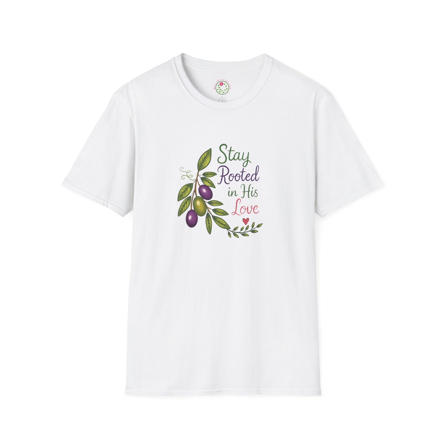 T-Shirt — "Stay Rooted in His Love" Olive Branch Christian Tee