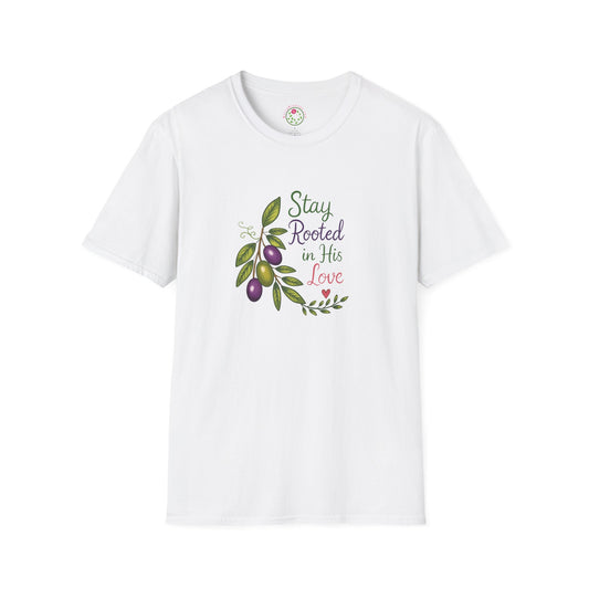 T-Shirt — "Stay Rooted in His Love" Olive Branch Christian Tee