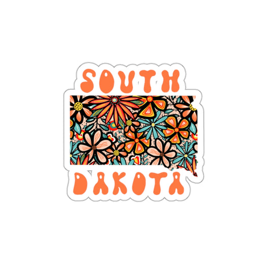 South Dakota State Sticker | Vinyl Artist Designed Illustration Featuring South Dakota State Filled With Retro Flowers with Retro Hand-Lettering Die-Cut Stickers