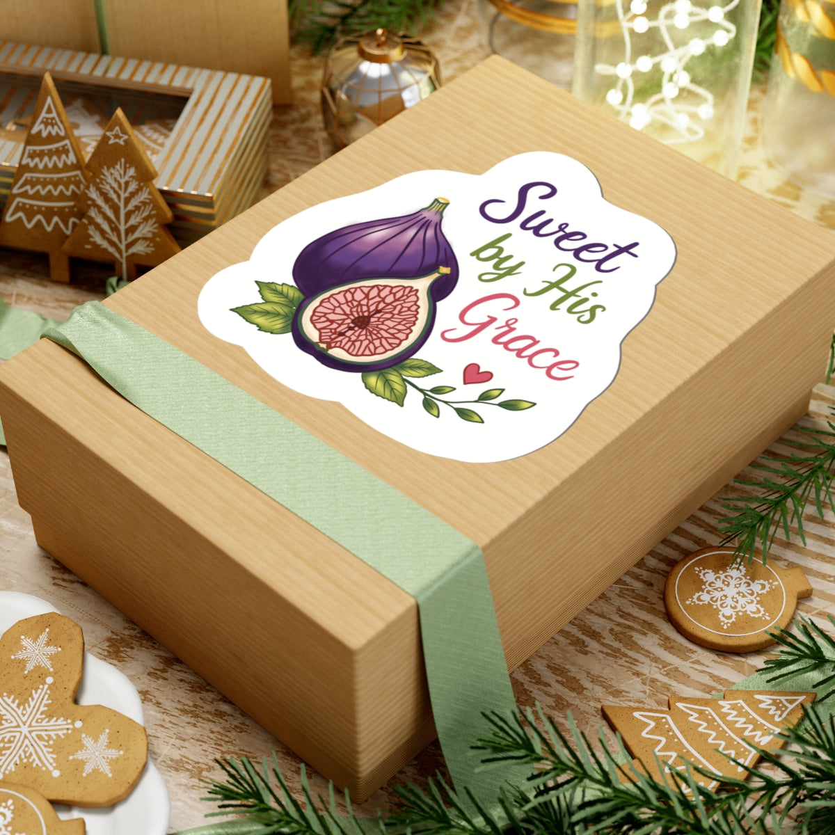 Sweet by His Grace Fig Sticker — Faith-Based Kiss-Cut Sticker