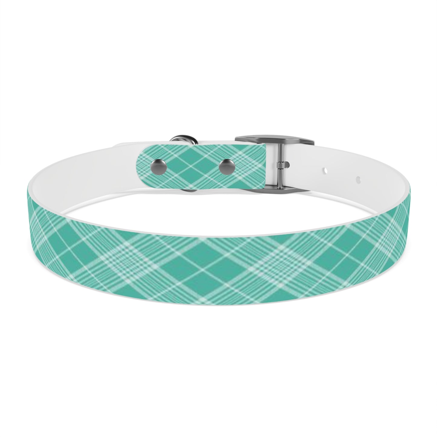 Turquoise and White Plaid Dog Collar