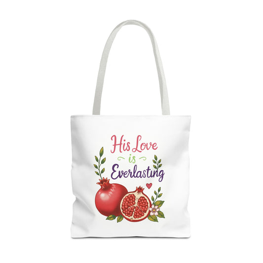 His Love Is Everlasting Pomegranate Tote Bag — Christian Floral Grocery Tote