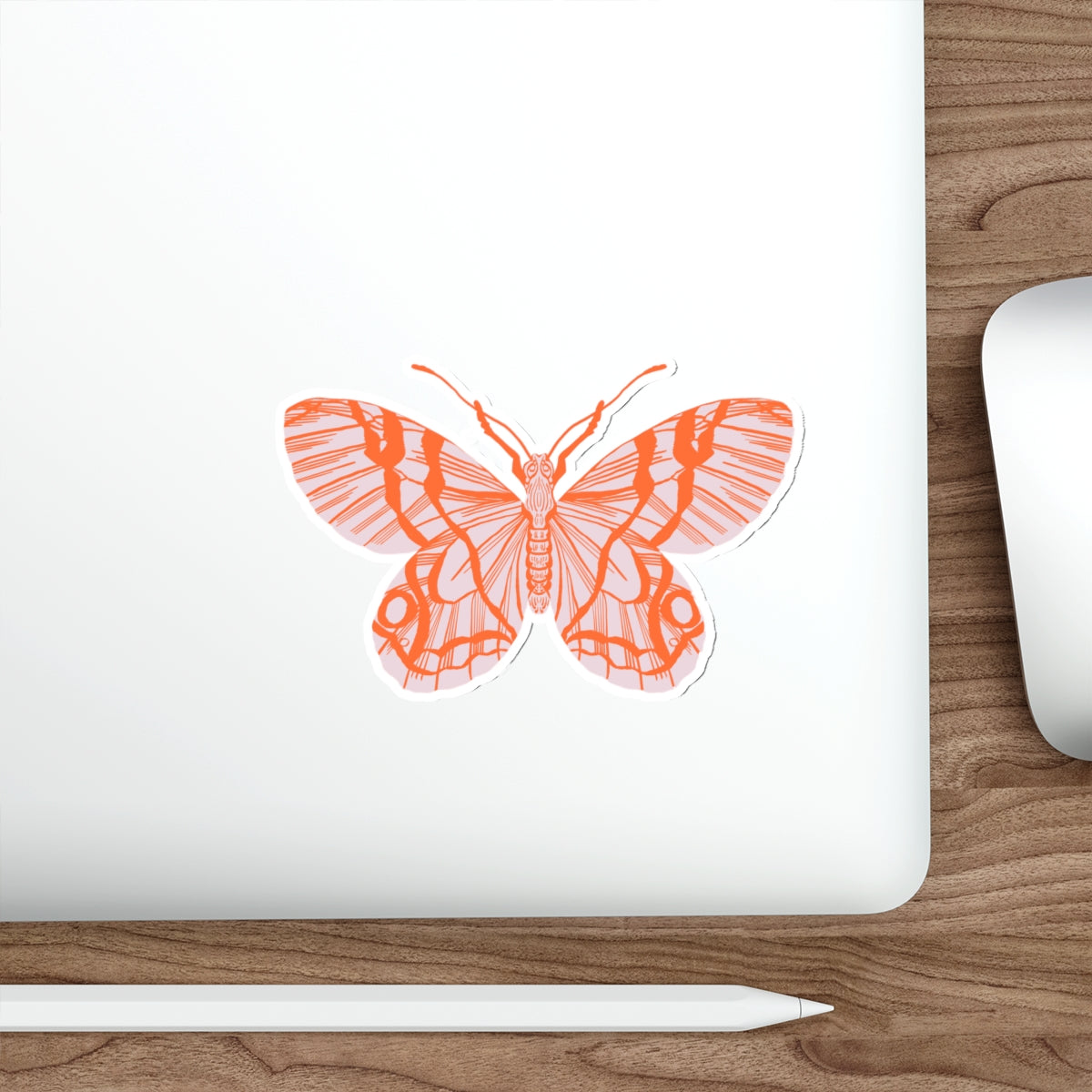 Block Print Style Butterfly in Peach Die Cut Sticker