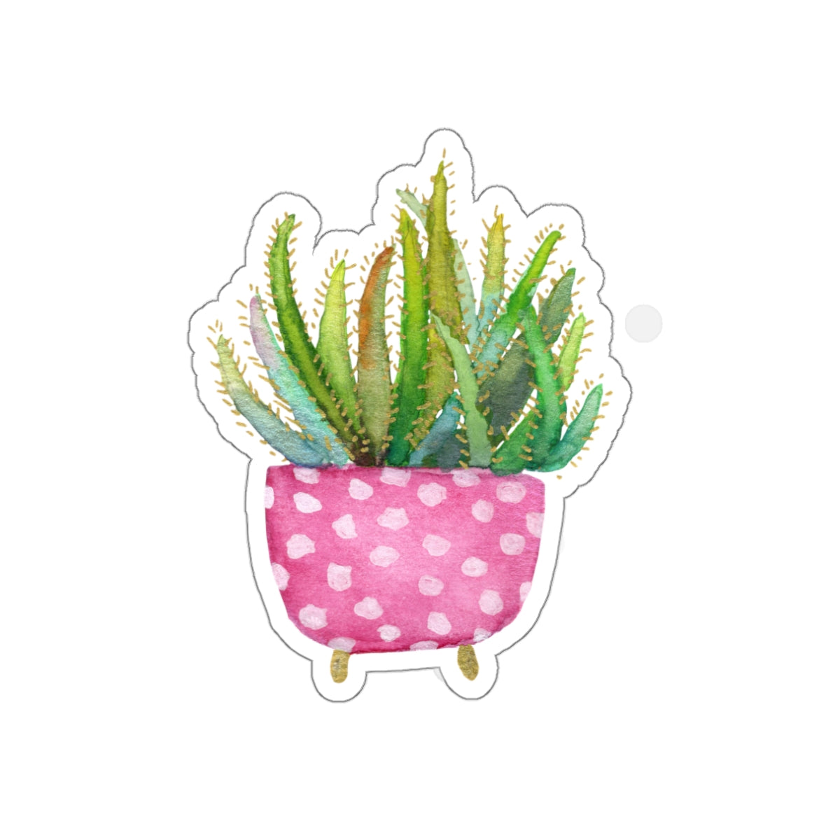 Aloe in Pink and White Polka Dot Pot Die Cut Sticker