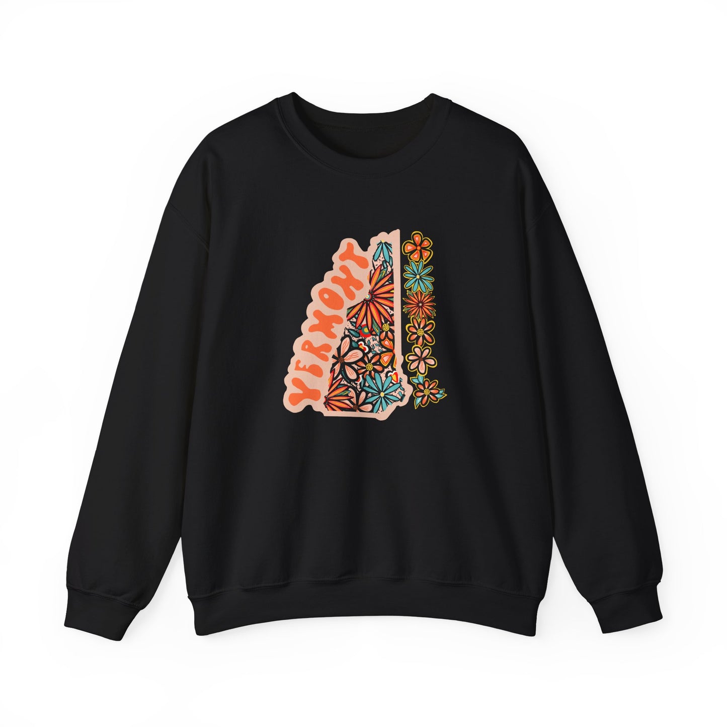 Retro 70s Flowers Vermont State Design — Heavy Blend™ Crewneck Sweatshirt