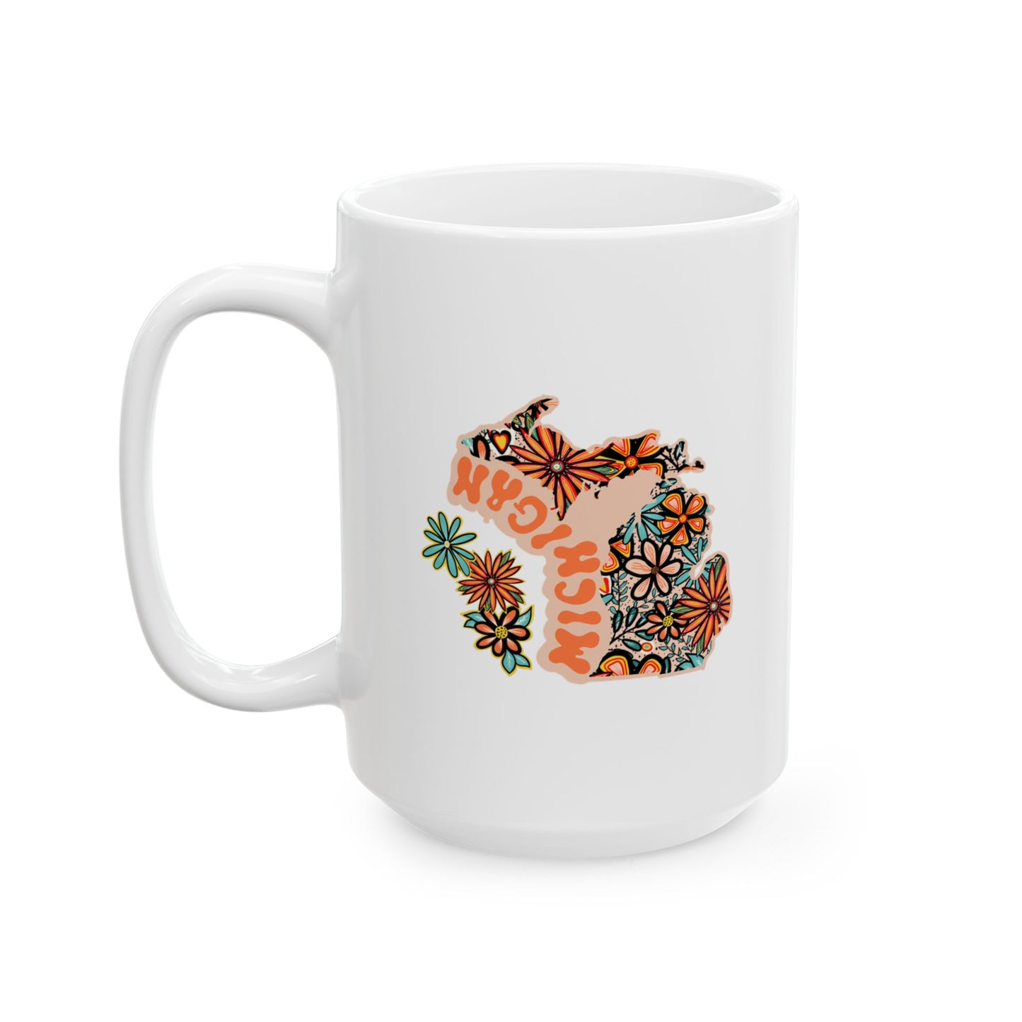 Retro 70s Flowers Michigan Ceramic Mug 11 oz and 15 oz