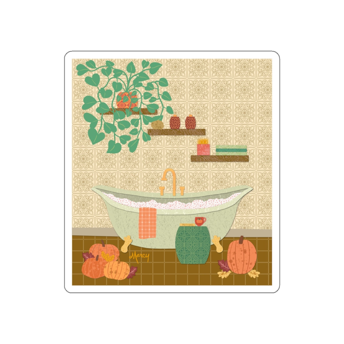Autumn Bath Retreat Collage Die Cut Sticker