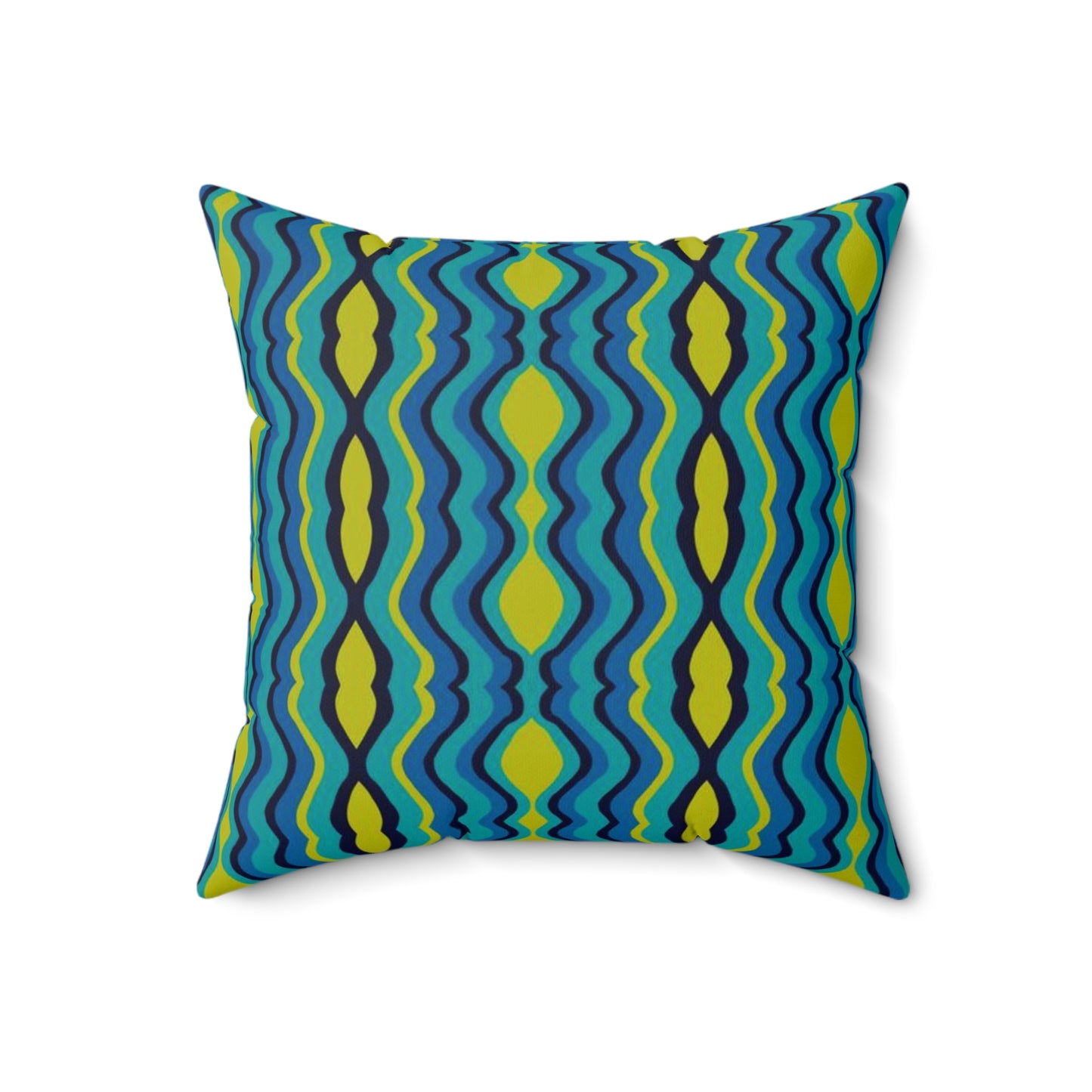 Boho Psychadelic Wavy Stripes Square Spun Polyester Pillow