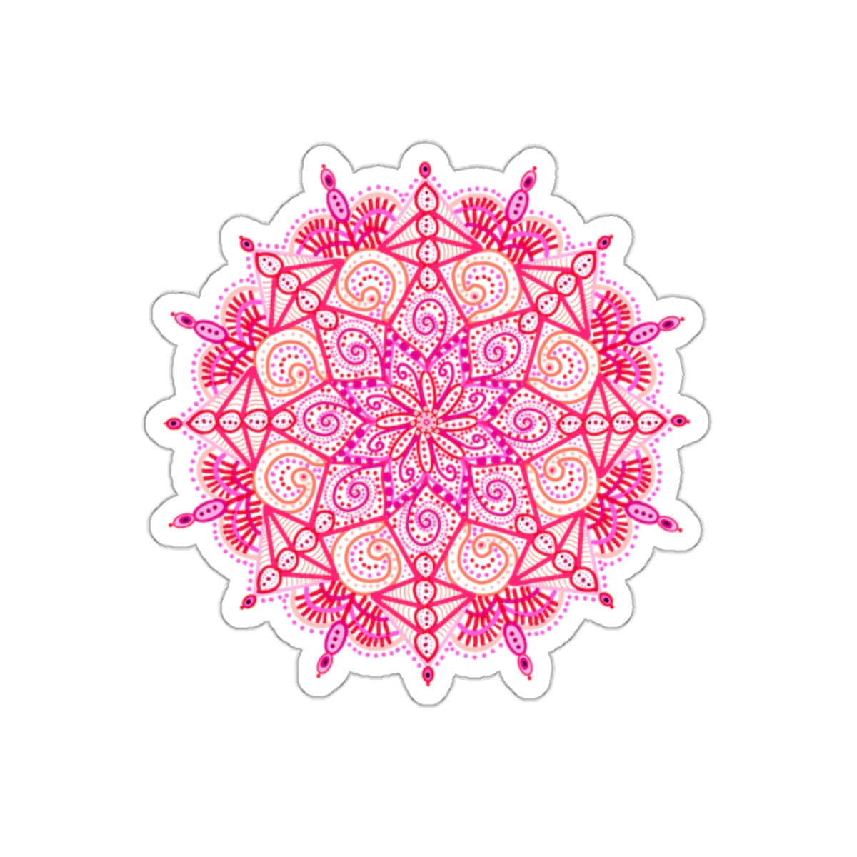 Boho Pink and Orange Mandala Die Cut Sticker