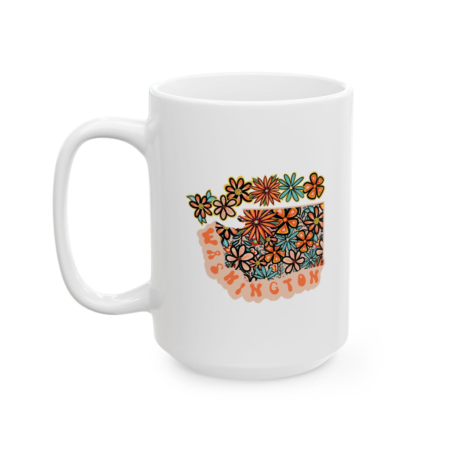 Retro 70s Flowers Washington Ceramic Mug 11 oz and 15 oz