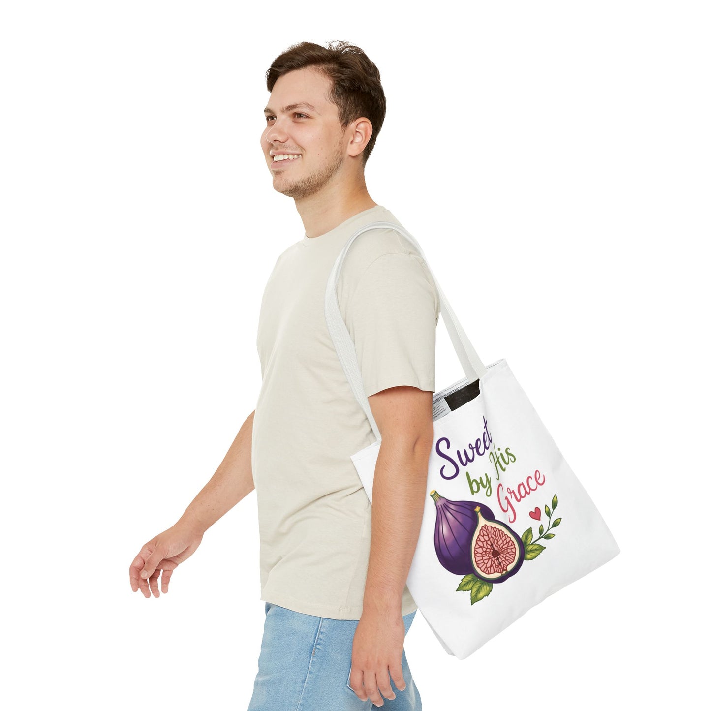 Sweet by His Grace Tote Bag — Faith-Inspired Fig Illustration