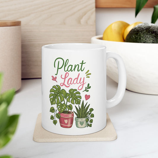Plant Lady Ceramic Mug — Botanical Coffee Tea Cup (11oz & 15oz)