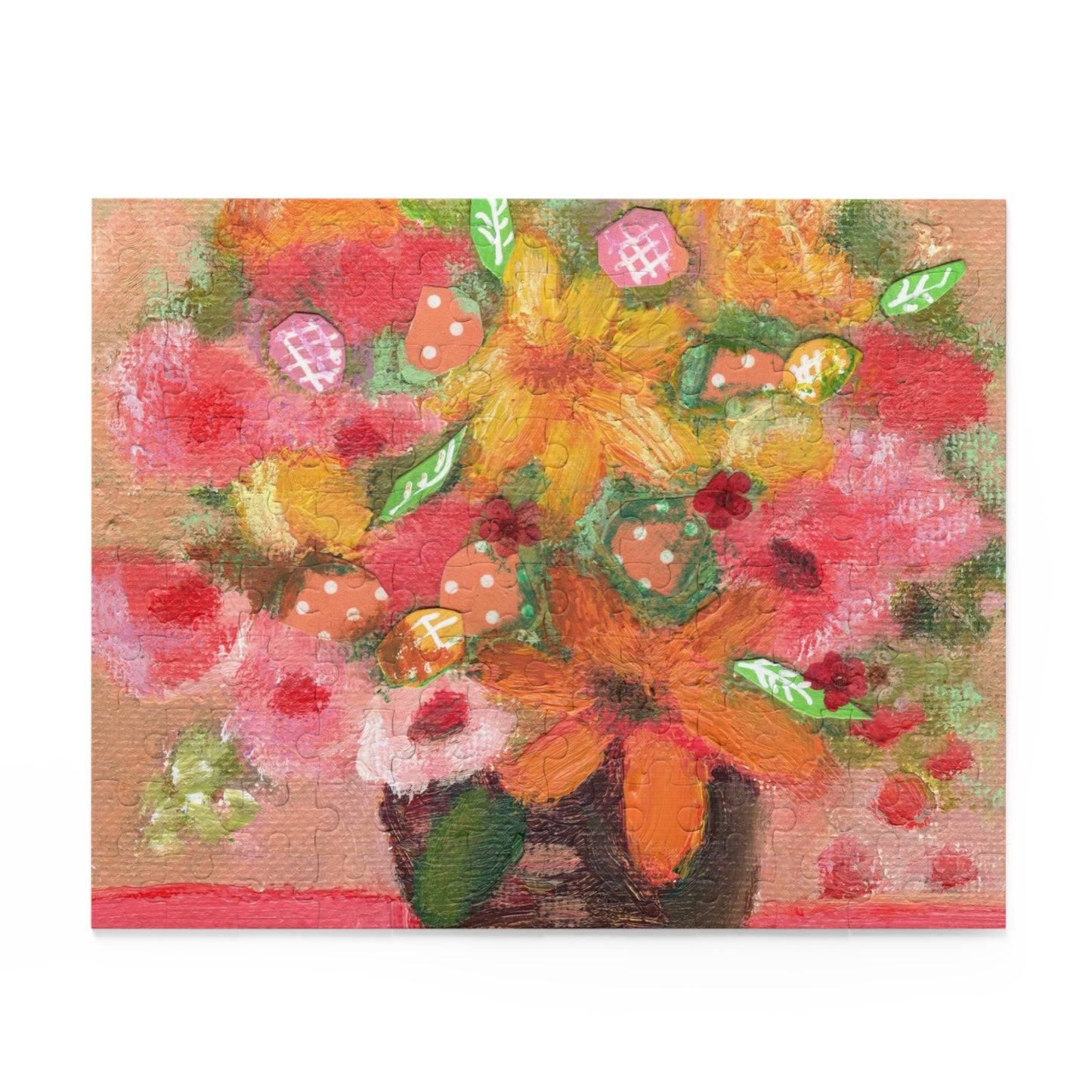 Contemporary Style Fresh Flowers in a Vase in Pink, Orange and Yellow on a Puzzle (120, 252, 500-Piece)