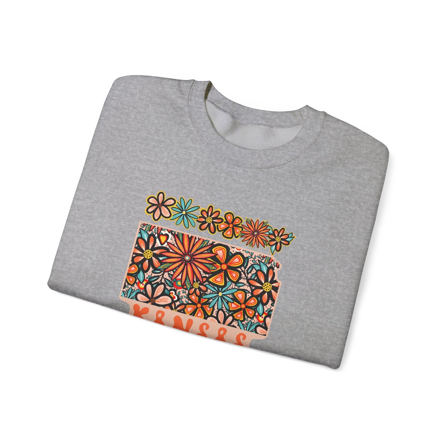 Retro 70s Flower's Kansas State Design — Heavy Blend™ Crewneck Sweatshirt