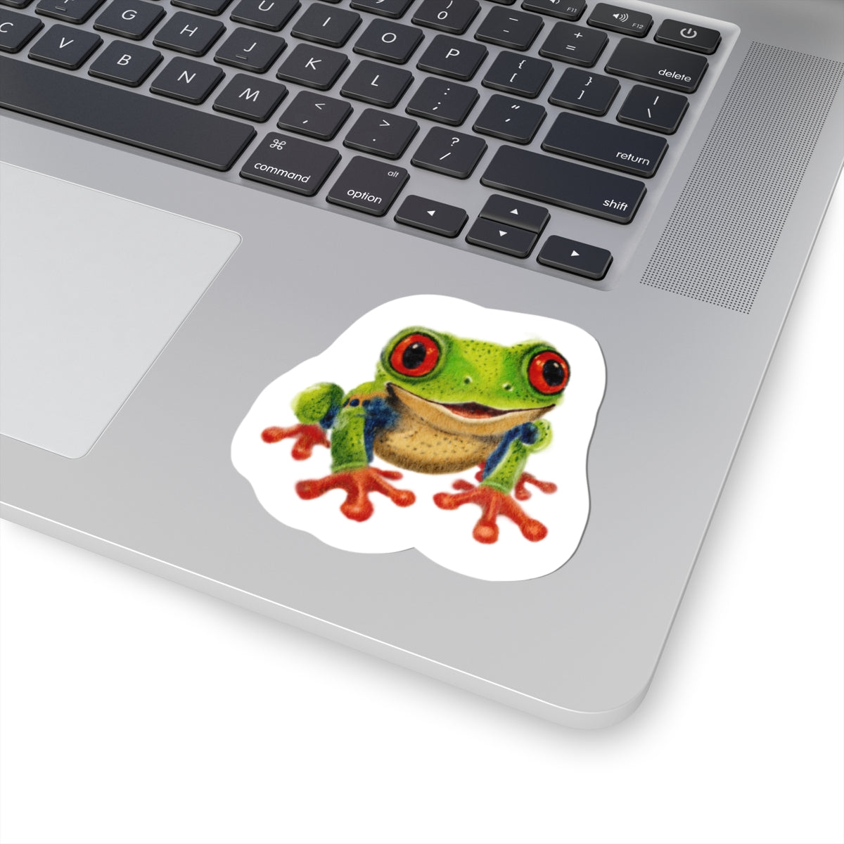 Red-Eyed Baby Frog Kiss-Cut Sticker — Watercolor Nursery Decal for Laptops, Planners & Baby Shower Favors