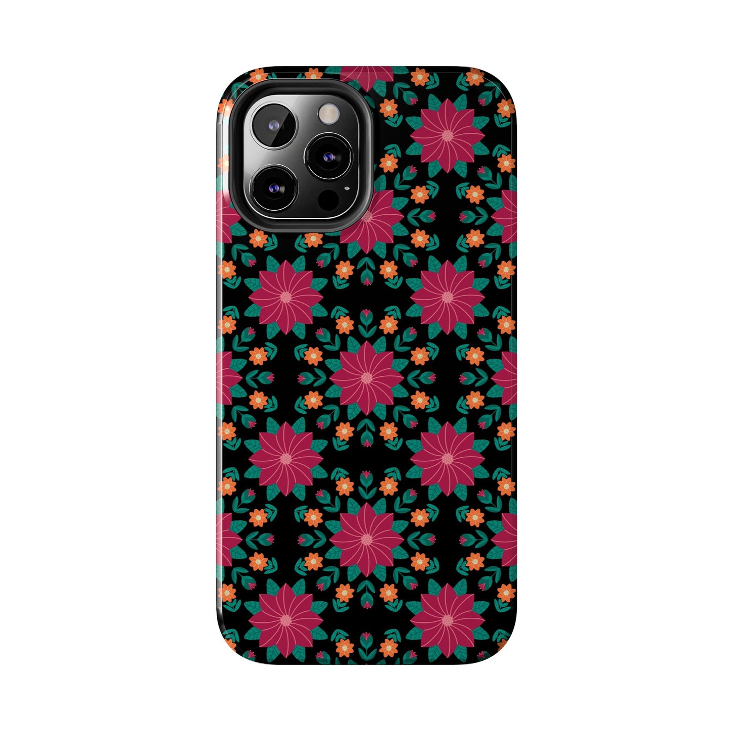 Poinsettias (pink and teal) Tough Phone Cases