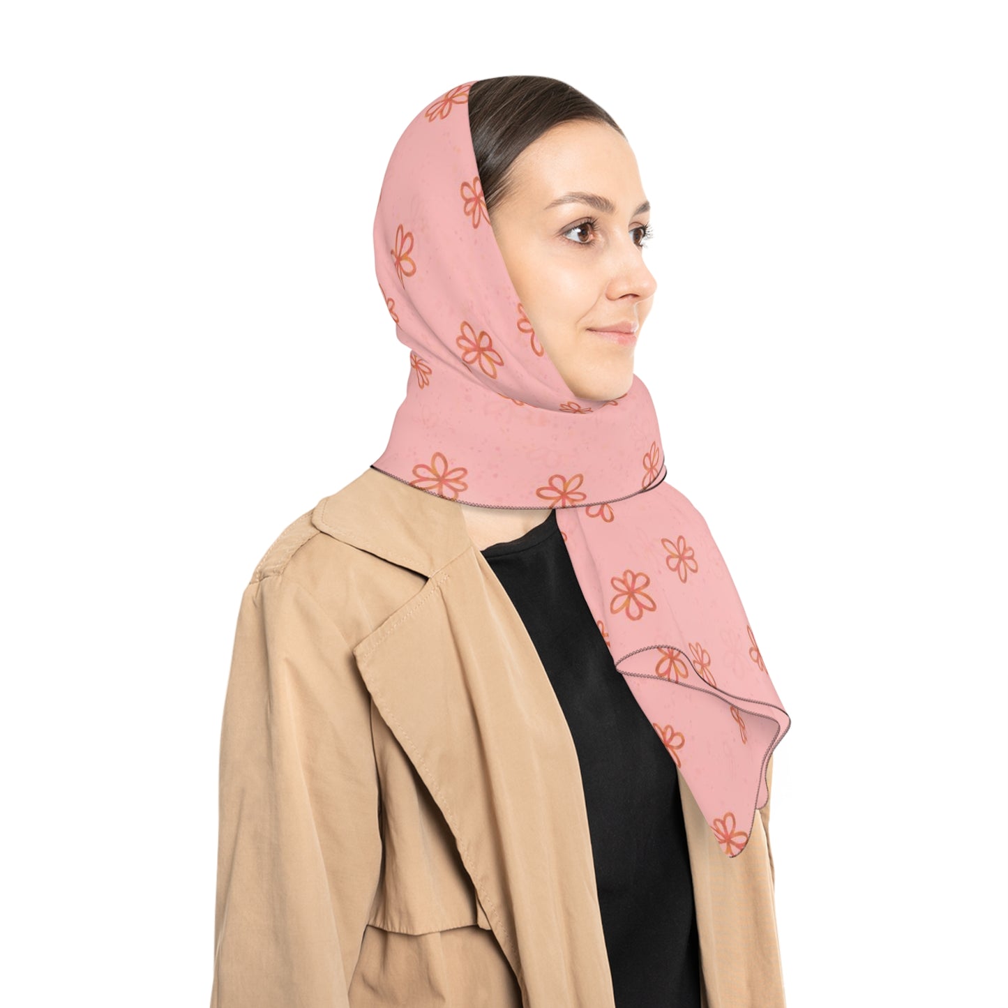 Pink Meadow Flowers Square Poly Scarf