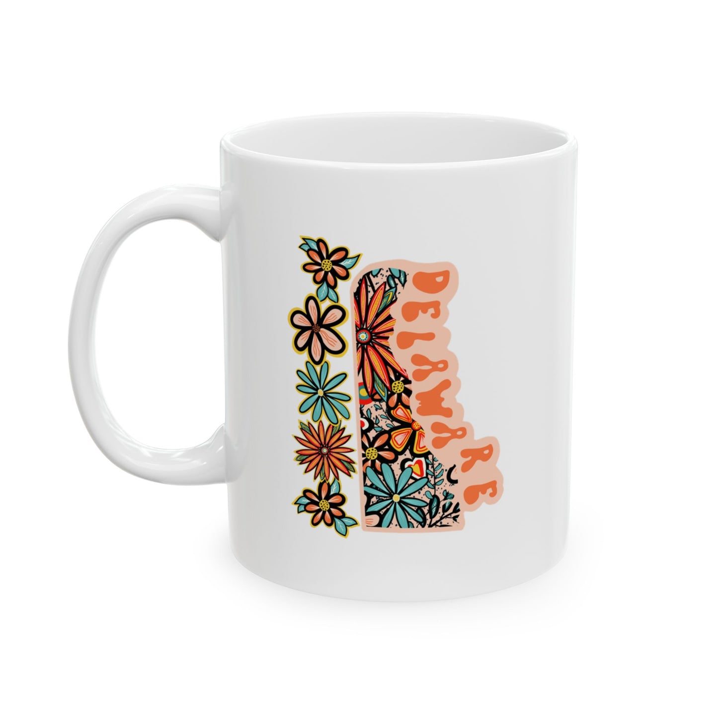 Retro 70s Flowers Delaware Ceramic Mug 11 oz and 15 oz