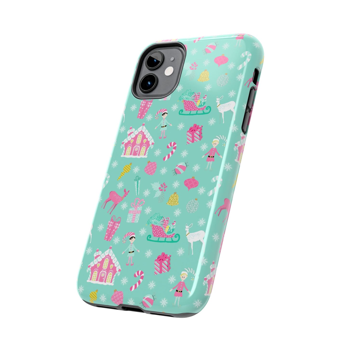 Pastel Christmas on Turquoise Tough Phone Cases