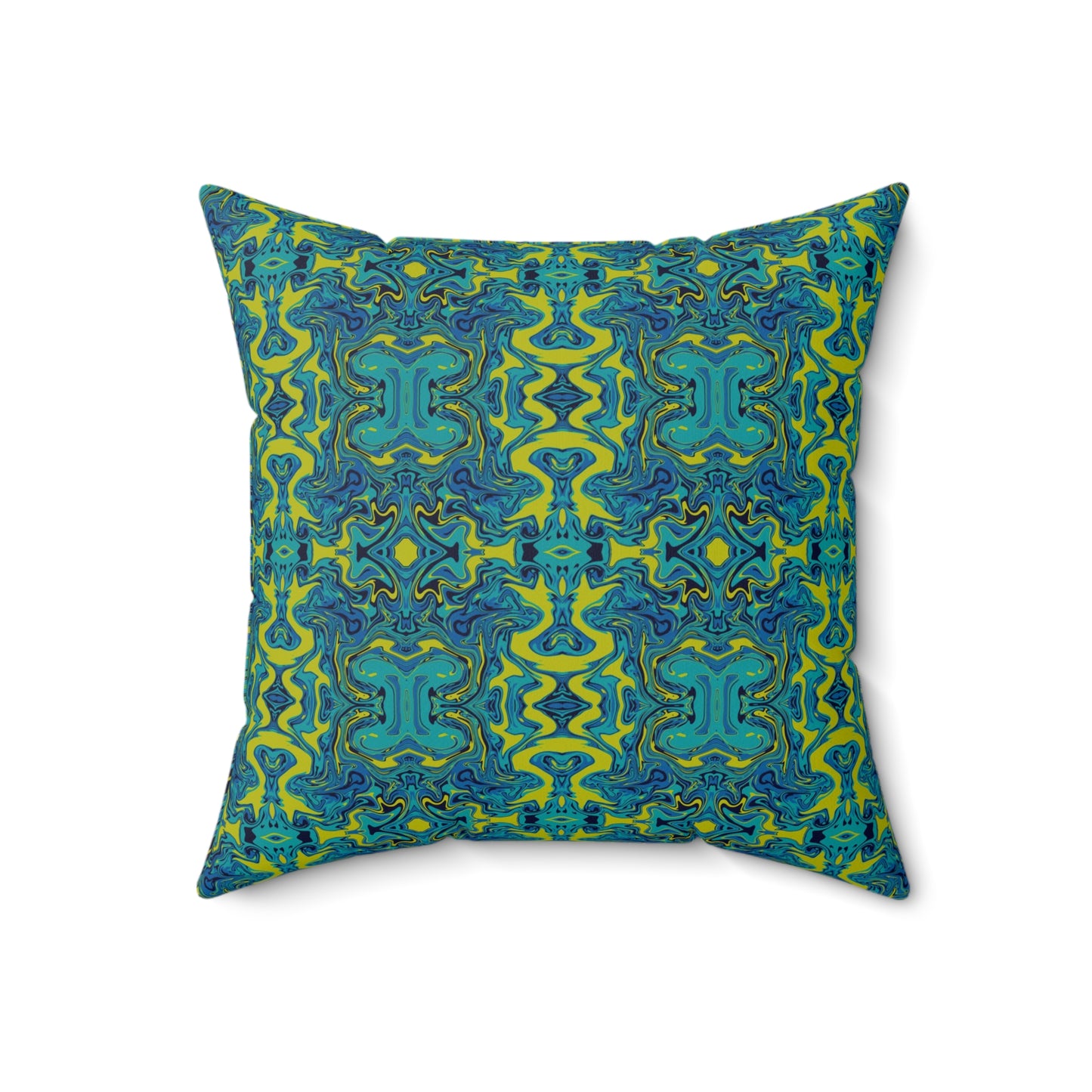 Boho Psychadelic Liquify in blue and green Spun Polyester Square Pillow
