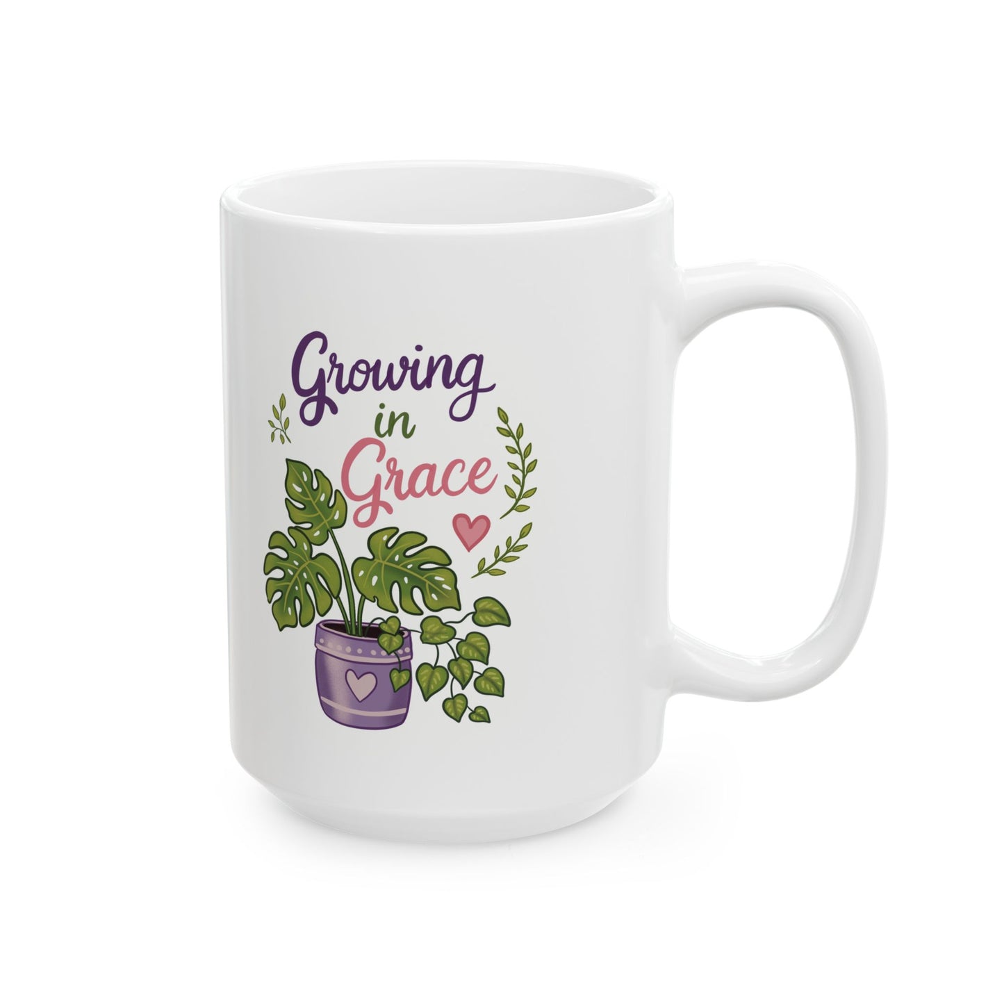 Plant Lover Ceramic Mug — 'Growing in Grace' Floral Houseplant Coffee Cup (11oz, 15oz)