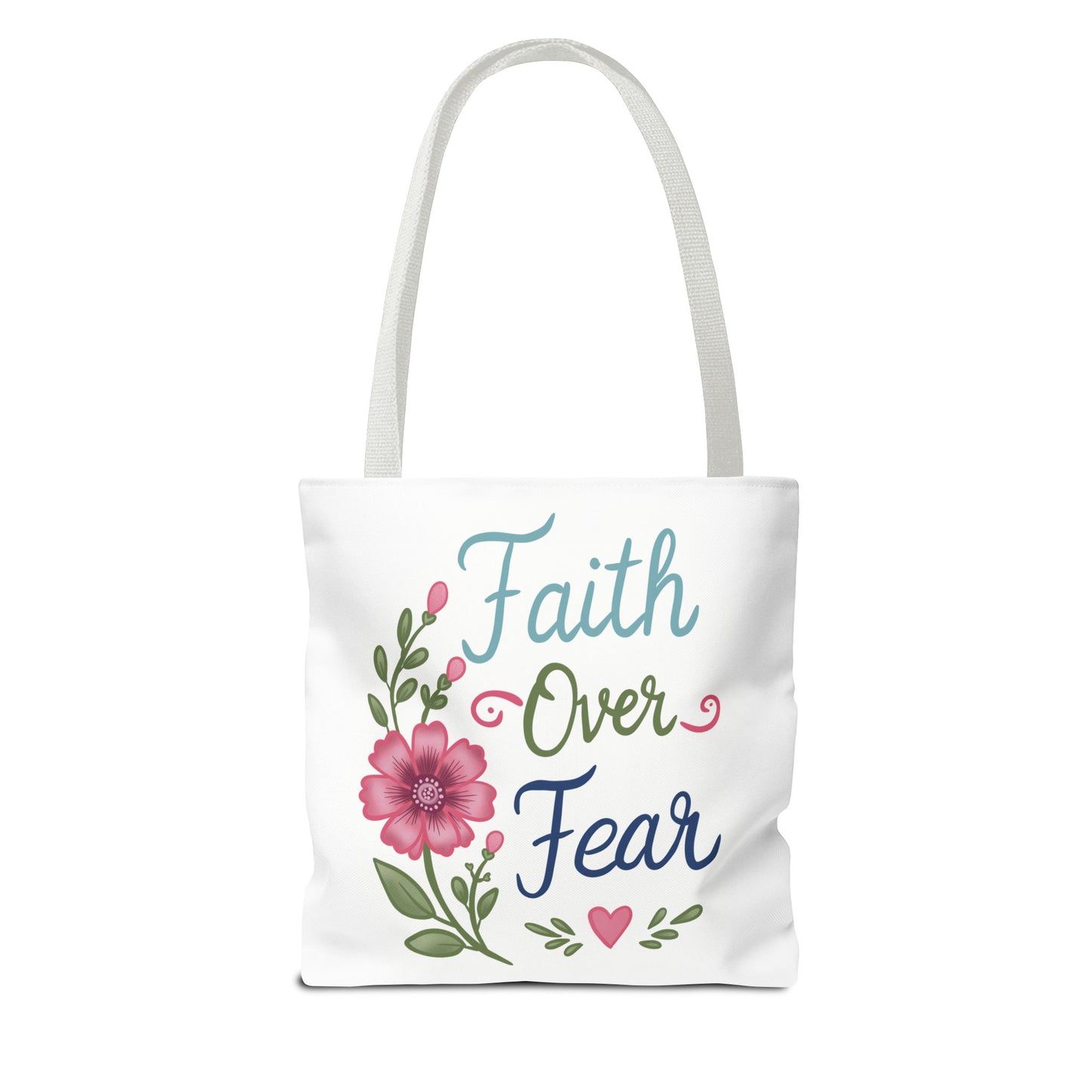 Faith Over Fear Floral Tote Bag — Inspirational Scripture Canvas Bag