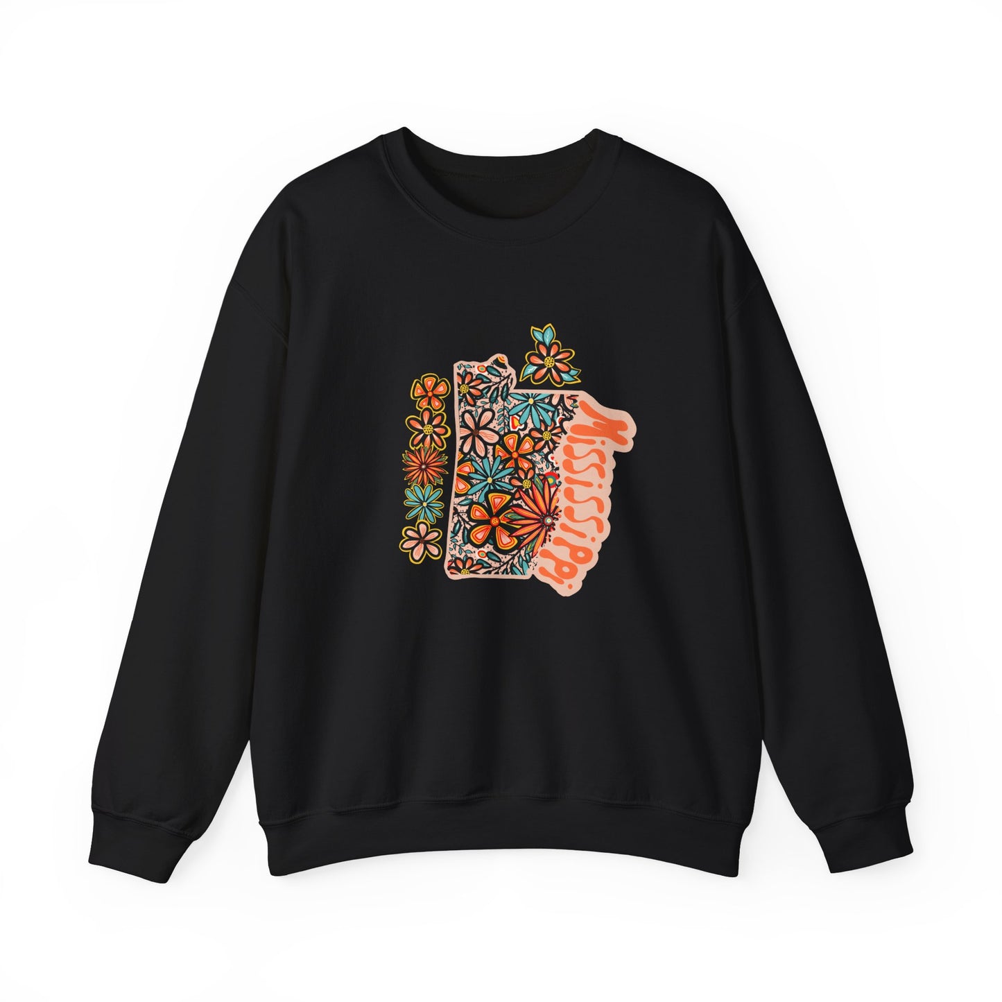 Retro 70s Flowers Mississippi State Design — Heavy Blend™ Crewneck Sweatshirt