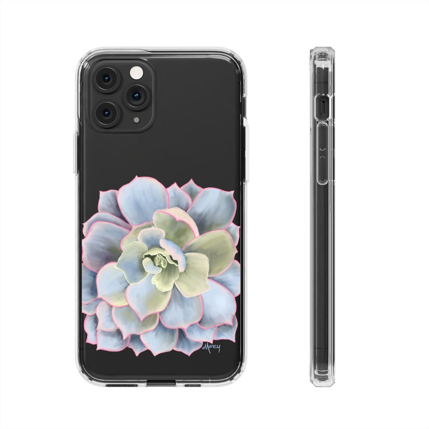 Blue and Green Succulent Clear Cases