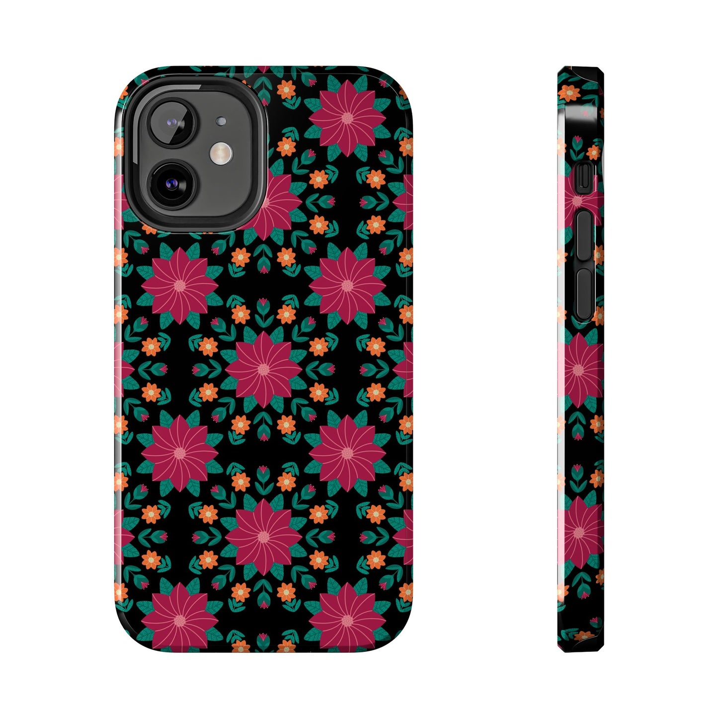 Poinsettias (pink and teal) Tough Phone Cases