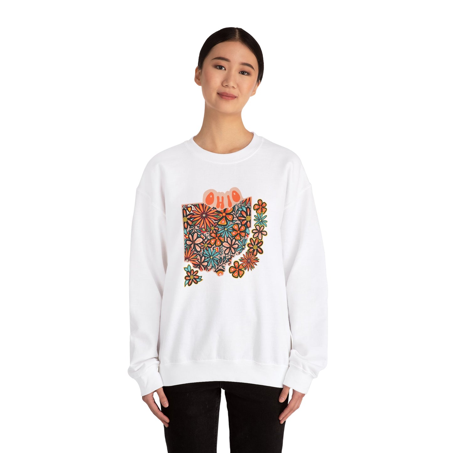 Retro 70s Flowers Ohio State Design — Heavy Blend™ Crewneck Sweatshirt