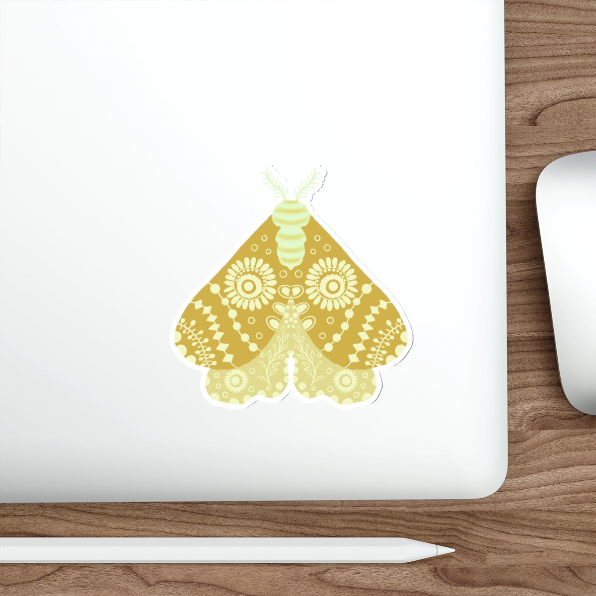 Folk Art Moth in Gold Die Cut Sticker