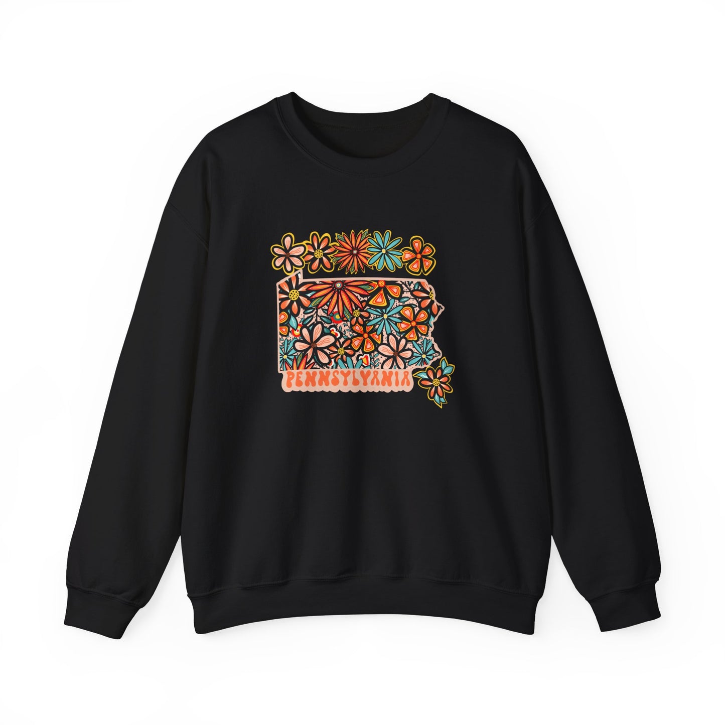 Retro 70s Flowers Pennsylvania State Design — Heavy Blend™ Crewneck Sweatshirt