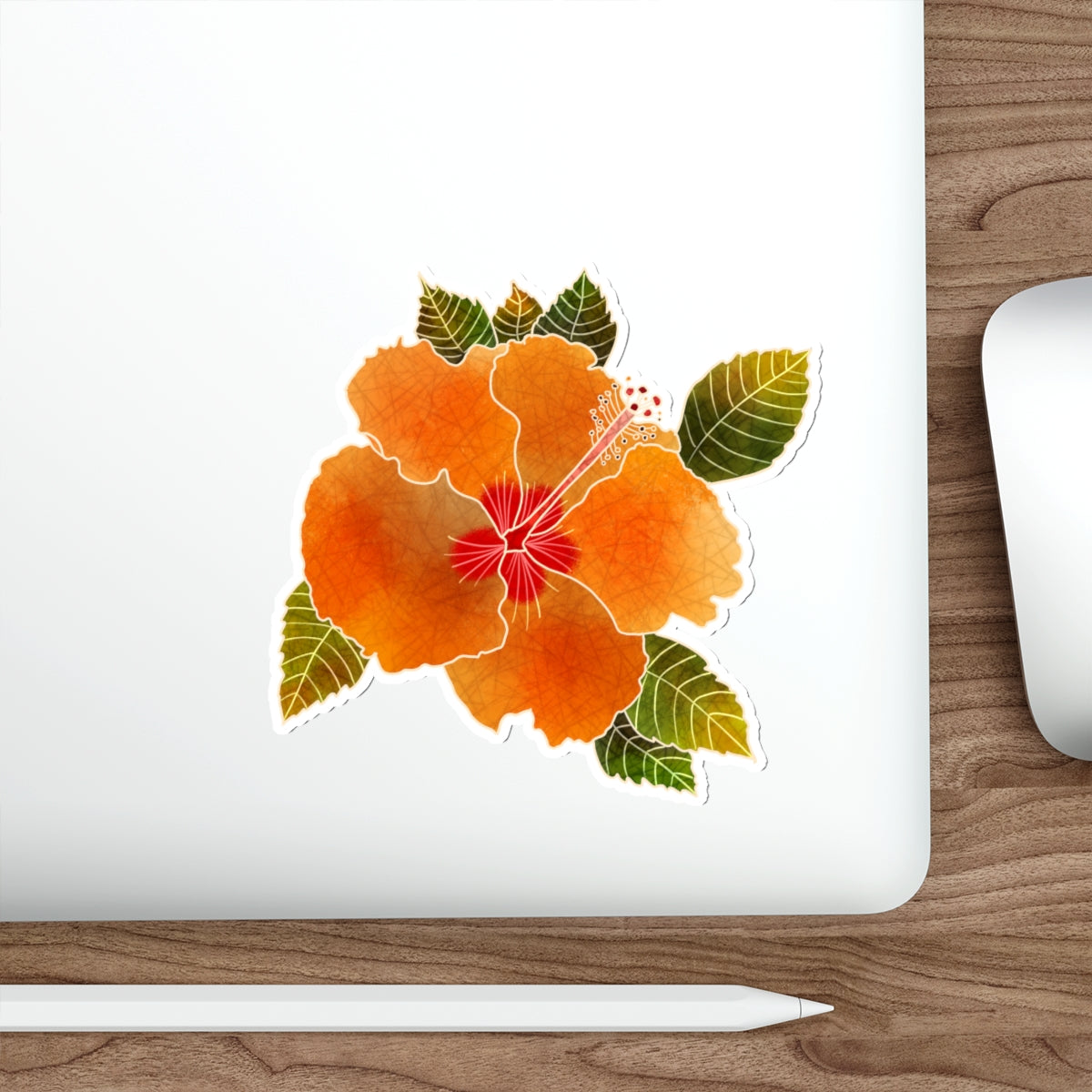 Orange Hibiscus with Leaves Hibiscus Die-Cut Stickers